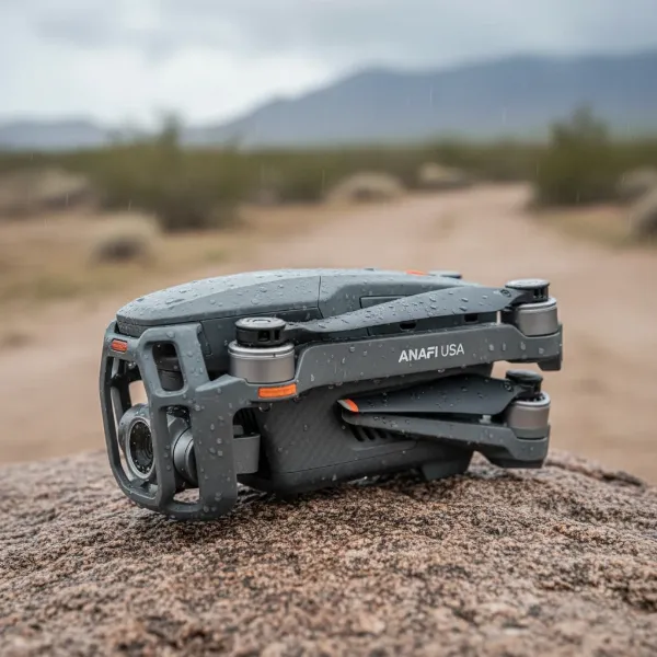 Parrot Anafi USA drone, compact and rugged, ready for rapid deployment in challenging environments.