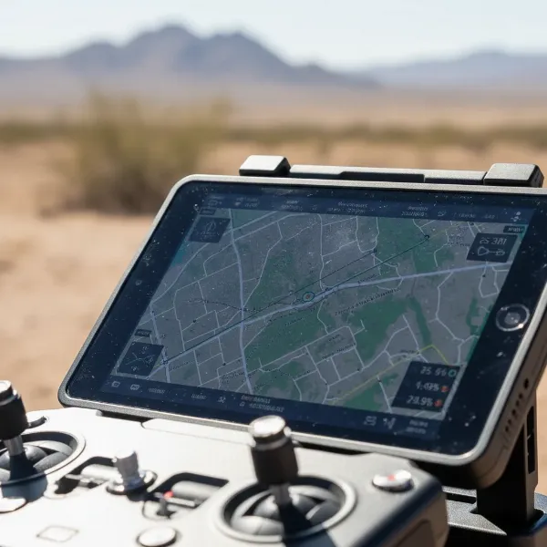 High-brightness drone tablet displaying aerial footage in direct sunlight clearly.