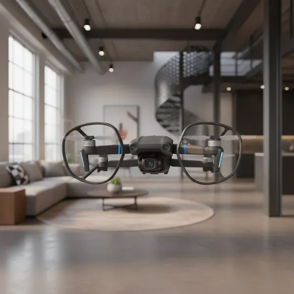 DJI Avata 2 showcasing its compact cinewhoop design with integrated propeller guards for indoor flying.