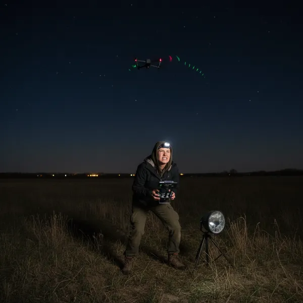 pilot struggling with drone inadequate lighting at night
