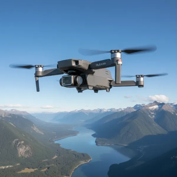 Hubsan Zino Mini Pro's 4K camera and 3-axis gimbal capturing a scenic landscape.